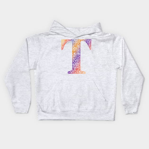 Floral Letter T - Capital Letter Sunset Kids Hoodie by Shaseldine